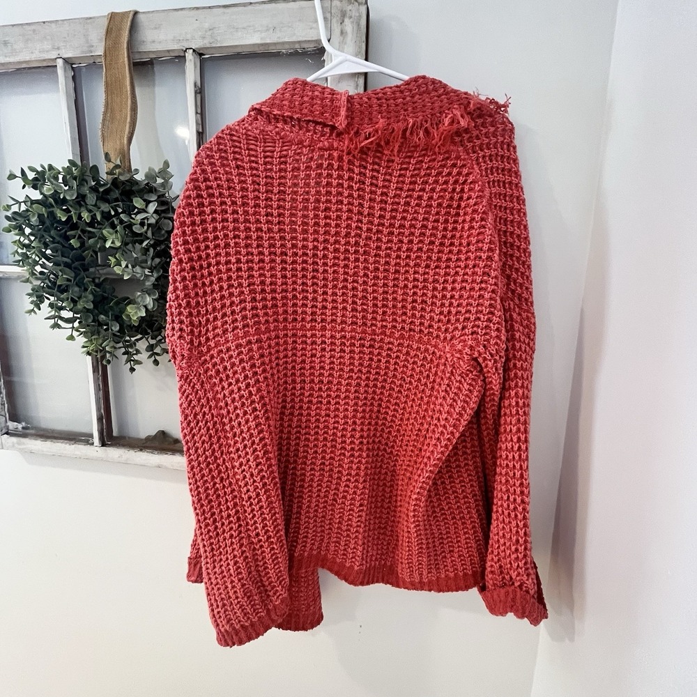 Free People‎ I'll Be Around Silk Cotton Waffle Fringe Sweater Oversized Small - Picture 9 of 11